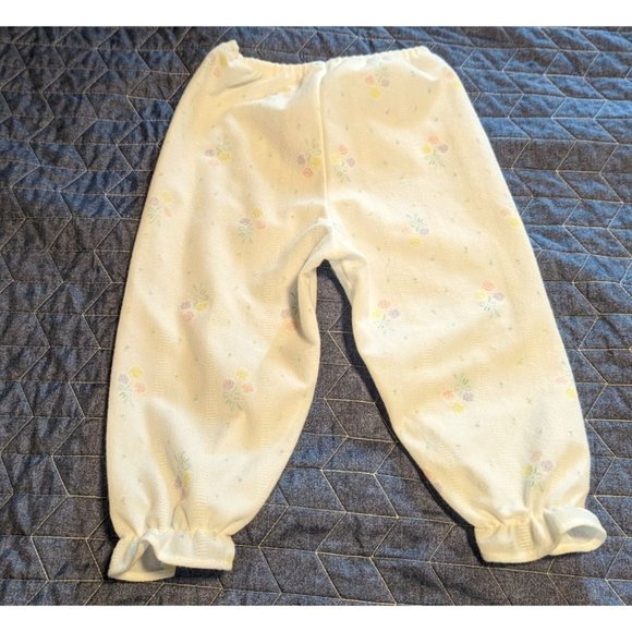 Vintage Sz 2T Girls Polyester Fleece Pajama Set Ivory Purple Floral Bow USA Made - Picture 5 of 10